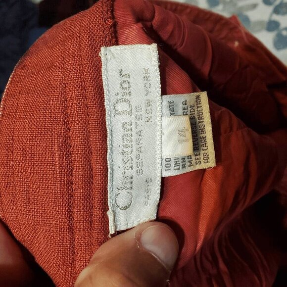 VTG Christian Dior SEPARATES Women's Pinstripe 100% Linen Pencil Skirt 14 - Picture 4 of 7